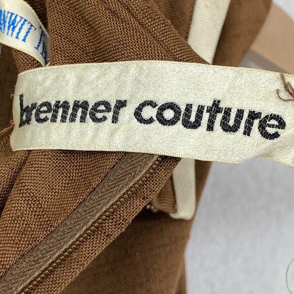 BONWIT TELLER Dress S Brenner Couture Canvas Midi Shift Brown Vintage - Picture 6 of 16
